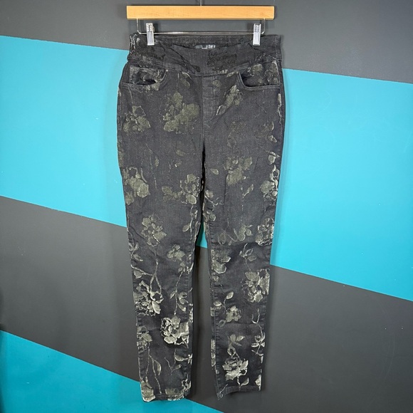 Joseph Ribkoff Charcoal/Dark Grey Floral Print Pants Style 214948 size 8 - Picture 4 of 13